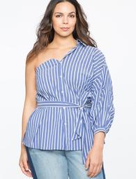 One Shoulder Puff Sleeve Button Down