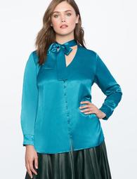 Bow Neck Silky Button Up Blouse