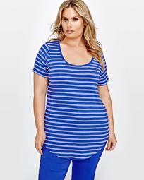 Michel Studio Modern Double Striped T-Shirt with Scoop Neck