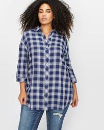 L&L Long Plaid Shirt with Rolled-Up Sleeve