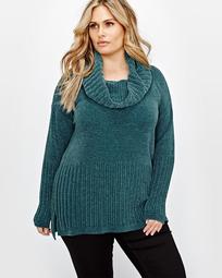 L&L Cowl Neck Ribbed Sweater