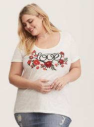 Ivory Embroidered Love Knit Tee