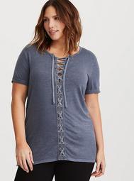 Super Soft Washed Grey Lace Up Tee
