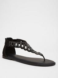 Black Scallop Edge T-Strap Sandals