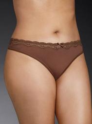 Cocoa Brown Cotton Lace Trim Thong
