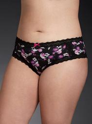 Floral Skull Print Lace Up Microfiber Cheekster Panty