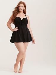 Black Tie Front Skater One-Piece Swimsuit