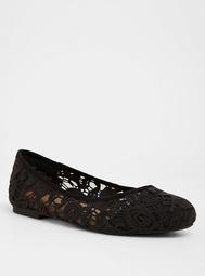 Black Crochet Almond Toe Flats (Wide Width)