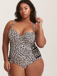 Leopard Print Mesh Inset One-Piece Swimsuit