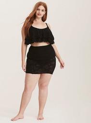 Black Lace Ruched Swim Skirt