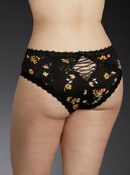 Floral Print Lace Up Microfiber Cheekster Panty