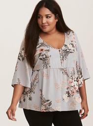 Floral Print Button Front Babydoll Top