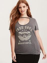 Embellished Cutout Neck Graphic Tee