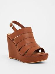 Cognac Faux Leather Caged Wedge Sandal (Wide Width)