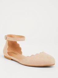 Taupe Faux Suede Ankle Strap Scallop Flat (Wide Width)