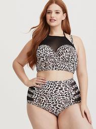 Leopard Mesh High Neck Bikini Top