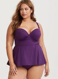 Purple Peplum Push-Up Demi One-Piece Swimsuit