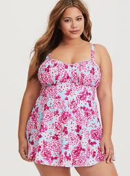 Pink & Blue Floral Wireless Skater One-Piece Swimsuit