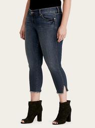 Skinny Jeans - Dark Wash with Frayed Slit Cropped Ankles