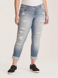 Premium Stretch Boyfriend Jeans - Light Wash with Ripped Destruction