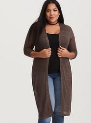 Brown Pointelle Knit Duster