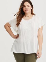 White Embroidered Gauze Blouse
