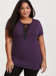 Purple Lace-Up Jersey Tee