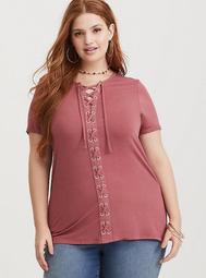 Super Soft Dusty Pink Lace-Up Tee