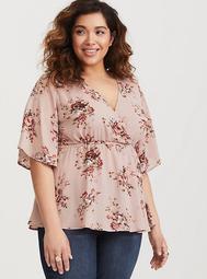 Dusty Pink Floral Georgette Babydoll Blouse