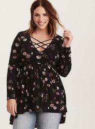 Floral Print Strappy Babydoll Top