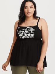 Black & White Floral Embroidered Babydoll Cami