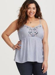 Light Blue & White Embroidered Babydoll Cami