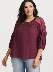 Plum Embroidered Mesh Crepe Blouse