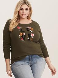 Olive Floral Love Raglan Sweater