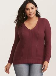 Burgundy V-Neck Pullover Sweater