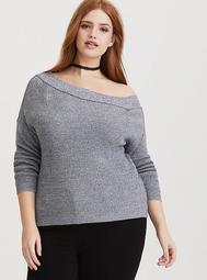 Grey Off Shoulder Pullover Sweater