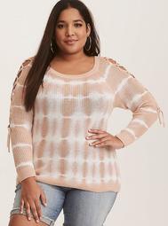 Nude & White Tie-Dye Lace-Up Sweater