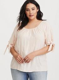 Blush Embroidered Gauze Peasant Blouse