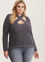 Grey Cross Front Pullover Sweater