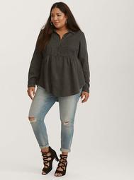 Charcoal Grey Button Front Babydoll Top