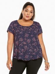 Heart Print Crepe Button Back Top