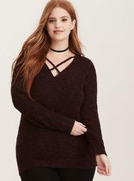 Marled Knit Crisscross Front Sweater