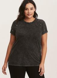 Runway Collection - Black Pearl Studded Mineral Wash Tee
