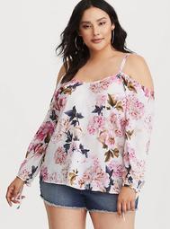 Runway Collection - Floral Chiffon Cold Shoulder Tie Blouse
