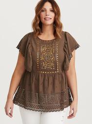 Runway Collection - Embellished Voile Peasant Blouse