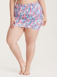 Pineapple Print Ruched High Waist Skirt Swim Bottom - With Brief
