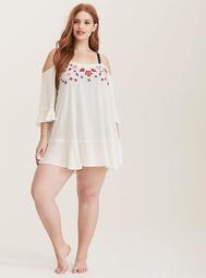 Ivory Embroidered Gauze Swim Cover-Up