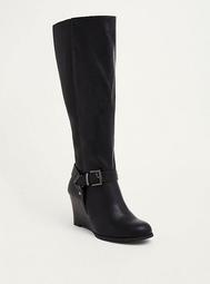 Faux Leather Harness Wedge Boots (Wide Width & Wide Calf)
