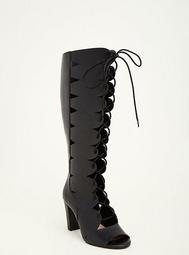 Scallop Lace Up Knee High Boots (Wide Width)