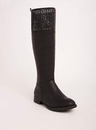 Perforated Lace Up Back Knee-High Boots (Wide Width & Wide Calf)